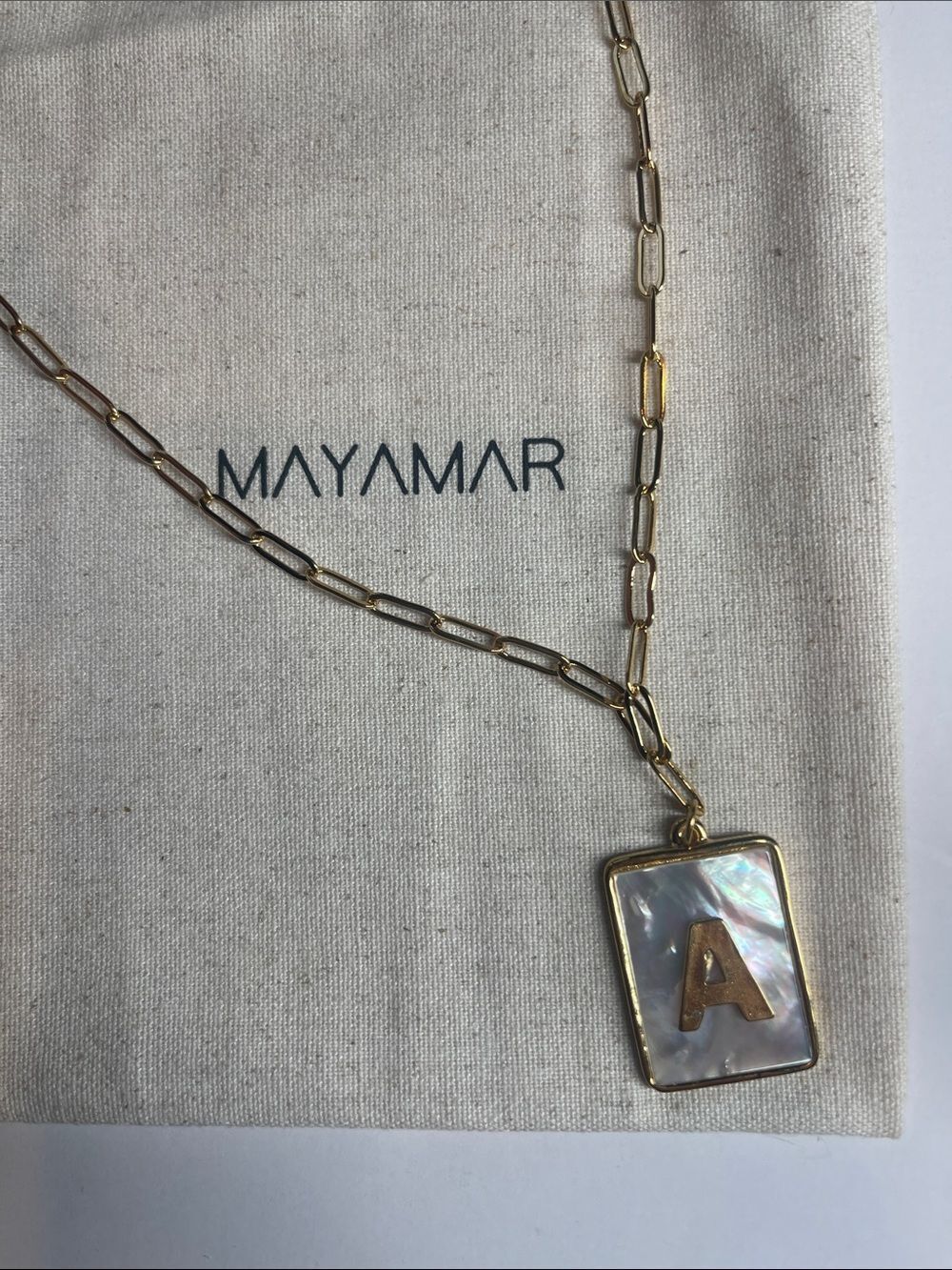 ‘A’ Mother of Pearl Initial Paperclip Necklace - Picture 8 of 8